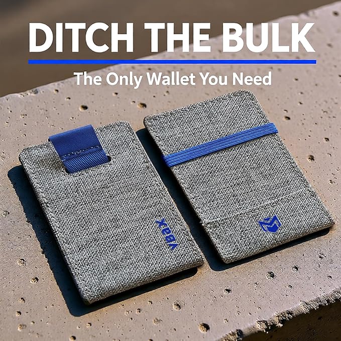 RFID Minimalist Slim Wallet for Men and Women, Holds Up to 12 Cards, Cash, Key Thin and Lightweight Credit Card Holder (Grey Canvas – Azure Edition)
