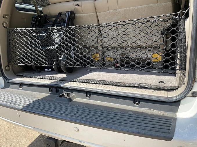 Rear Trunk Organizer Cargo Net for Toyota Sequoia 2001-2007 – Envelope Style Cargo Net for SUV – Black Color – Premium Mesh Elastic Car Trunk Organizer Vehicle Carrier Storage