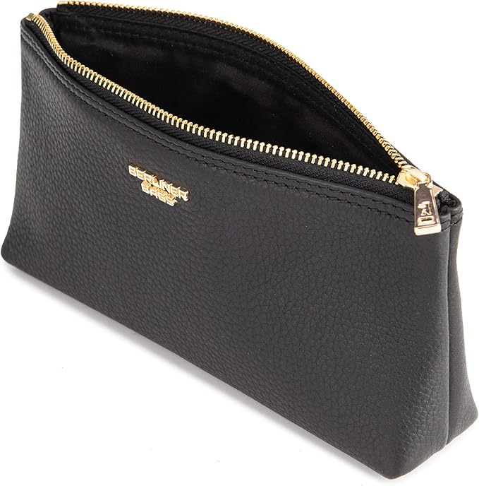 BERLINER BAGS Premium Genuine Leather Makeup Bag Anna, Cosmetic Bag for Purse, Travel and Cosmetics Pouch with Zipper for Women- Black