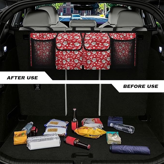 Hanging Car Trunk Organizer for SUV Sedans Jeep Trucks MPV Van, Santa Claus Prints Collapsible Car Back Seat Storage Bag Universal Automotive Interior Accessories