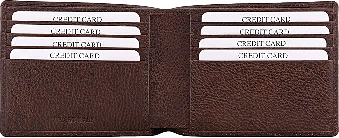 DiLoro Mens Wallet Full Grain Genuine Leather Slim Minimalist Front Pocket Bifold Soft Nappa RFID Protection Gemini Brown