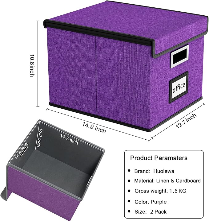 Upgraded File Organizer Boxes with Lids, Linen Hanging Filing & Storage Boxes with Plastic Slides for Office/Decor/Hom, Universal Hanging Filing Organization Boxes for Letter/Legal Folder