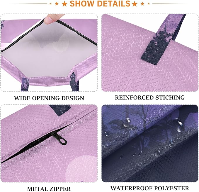 Travel Laundry Bags 2 PC Wet Dry Bag with Handle Dirty Clothes Organizer for Swimsuits Beach Camping Waterproof Washable Purple Stag Mountains Moon and Trees