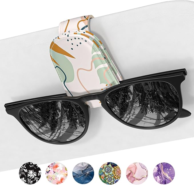 Sunglasses Holder for Car Visor, Magnetic Leather Car Sunglass Holder, Car Sun Visor Glasses Hanger Clip, Car Interior Accessories for Women Men, Fits All Size Eyeglasses
