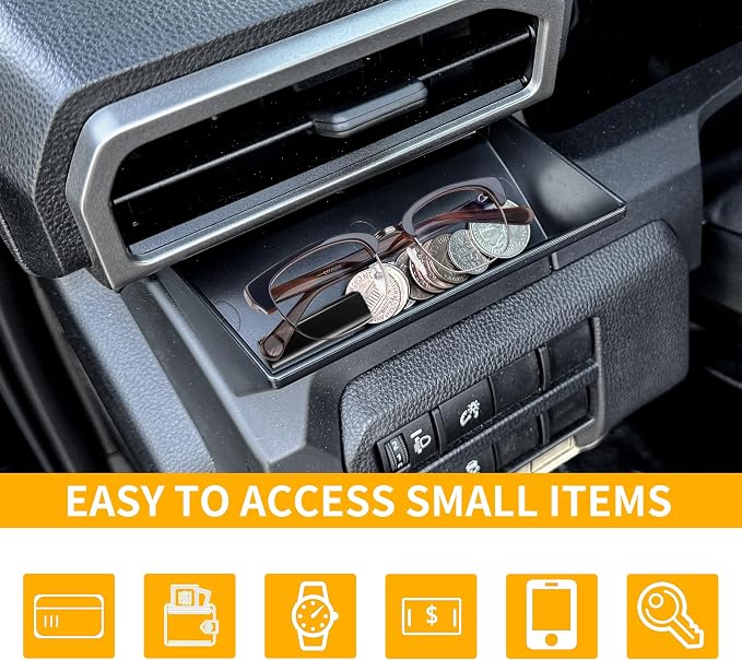 Center Console Organizer Air Vent Storage Box Compatible with 2024 2025 2026 Toyota Tacoma 4th Gen Interior Accessories Driver Air Outlet Insert Tray, Sunglass Holder Coin Key Card Case, Black