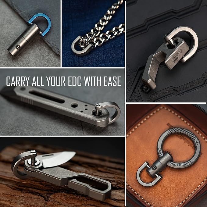 KeyUnity KA17 Titanium D Ring Key Shackle, U Shape Key Ring Horseshoe Clasp for Car Fob, DIY Leather Key Organizer Keychain