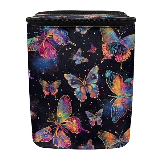 Biyejit Colorful Butterfly Car Trash Can Automotive Garbage Bag Trash Can with Lid Collapsible Reusable Waterproof Car Accessories Interior Cars Organizer