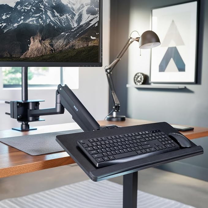 VIVO Sit-Stand 24 Inch Pneumatic Universal Pole Mounted Keyboard and Mouse Tray, Full Motion, Height Adjustable Typing Platform, Ergonomic Tilt, Black, MOUNT-KB35C-P