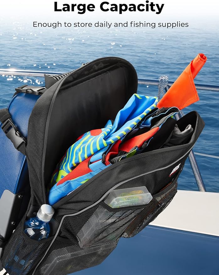 KEMIMOTO Boat Storage Bag, Boat Seat Backpack Boat Storage Organizer with Mesh Pockets, Waterproof Boat Backseat Storage Bag for Life Jacket, Swimsuit, and Other Boating Accessories