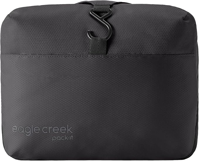 Eagle Creek Pack-It Hanging Toiletry Kit - Dual Compartment Toiletry Kit for Keeping Small Items Organized - Water Resistant - Top Grab Handle - Zipper Pouch - Black