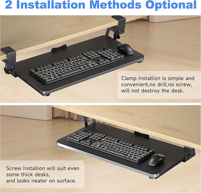 XINLEI Keyboard Tray Under Desk Large C-Clamp 25.6” (30” Including Clamps) x 11.8” Slide-Out Platform Computer Drawer Pull Out Keyboard & Mouse Tray Black DSF4