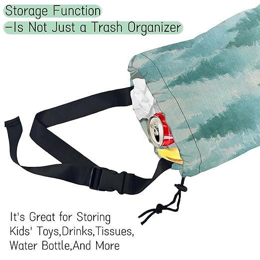 Foggy Forest Car Garbage Bag,Watercolor Forest Waterproof Small Car Trash Bag Hanging Back of Seat,Drawstring Hanging Car Trash Bag with Adjustable Buckle for Car Accessories