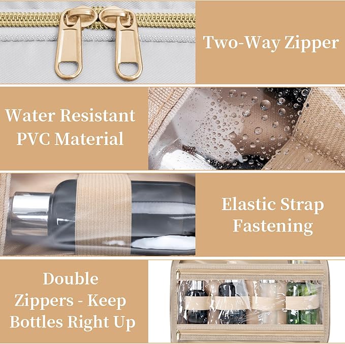 Travel Toiletry Bag for Women & Men Water Resistant Makeup Bag with Hanging Hook Portable Travel Organizer for Travel Accessories, Travel-Sized Shampoo, Toiletries (Medium-White)