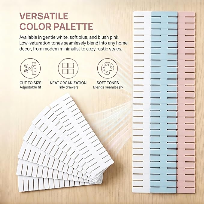 16 Pcs Adjustable Drawer Dividers, DIY Plastic Grid Separators for Clothes, Socks, Underwear, Kitchen and Office, Cuttable Drawer Organizer Dividers, 14.5 x 2.7 in (4 Packs of 4)（Blue）