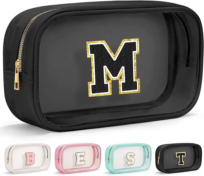 YOOLIFE Initial Birthday Gifts for 3 4 5 6 7 8 9 10 11 12 13 Year Old Girls Clear Makeup Bag Cosmetic Travel Beach Bag Car Organizer Essentials for Women | Teacher Appreciation Gifts for Teacher M