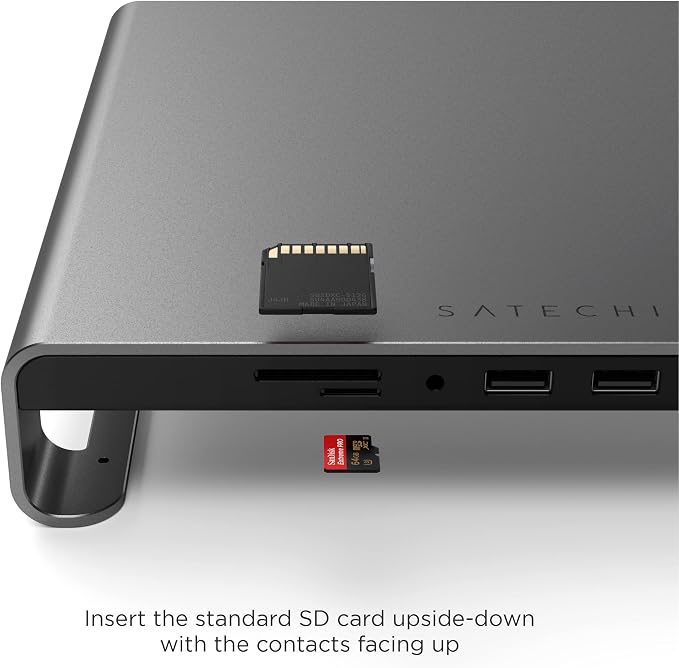 SATECHI Type-C Aluminum Monitor Stand Hub with USB-C Data, USB 3.0, Micro/SD Card Slots & 3.5mm Headphone Jack - for Apple Studio Display, iMac, iMac Pro (Space Grey)