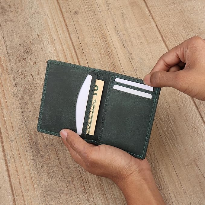 FOXHACKLE Full Grain Leather Credit Card Holder for Men and Women, Slim Bifold RFID Blocking Wallet, Thin Front Pocket Minimalist Wallet, Small Card Case.