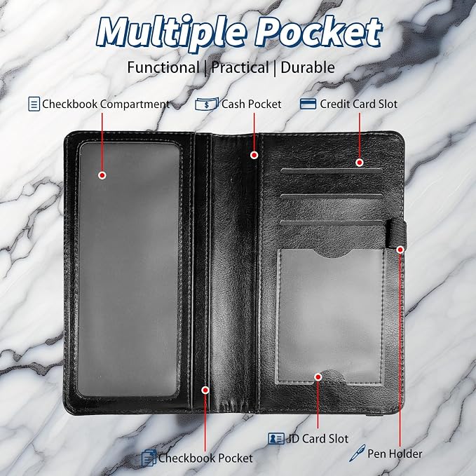 Check Book Cover for Personal Checkbook with Duplicate Checks for Women's & Men PU Leather Wallets Check Book Holder with Pen Card Slots Elastic Strap,Watercolor Rooster