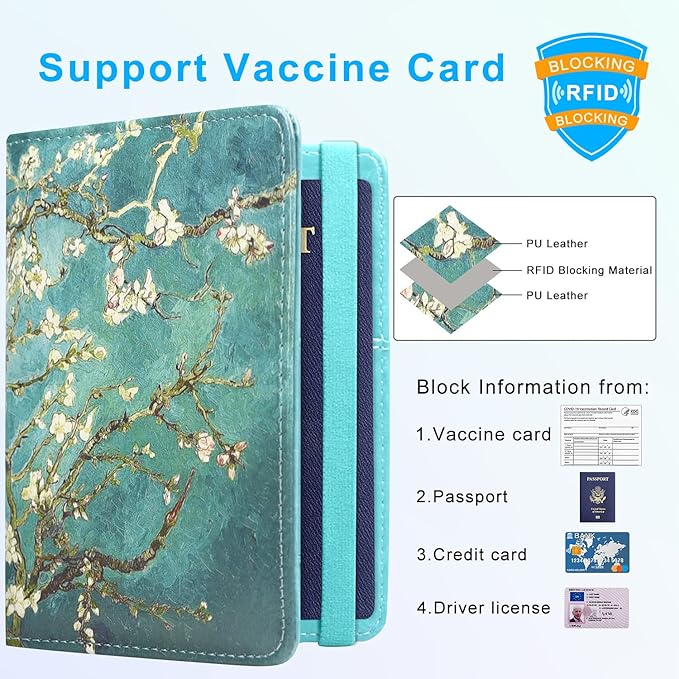 ACdream RFID BLOCKING Passport Holder Travel Wallet - Premium PU Leather Cover Passport book with Card Holder, Pen Slot, Keep Organization, and Travel Essentials for Women and Men, Blossom