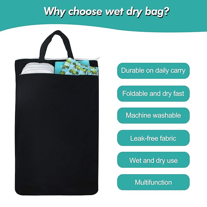 wegreeco Large Reusable Hanging Wet Dry Cloth Diaper Bag (Black)
