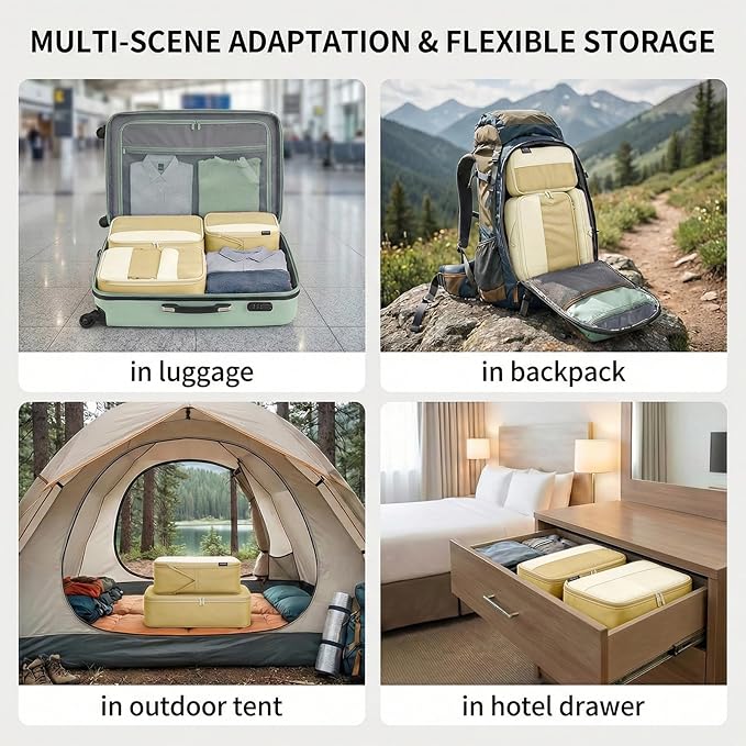 4 Piece Compression Packing Cubes for 3–7 Day Travel, Space Saving Travel Organizers with Breathable Mesh, Double-Zipper Packing Cubes for Carry-On & Suitcases (Yellow)