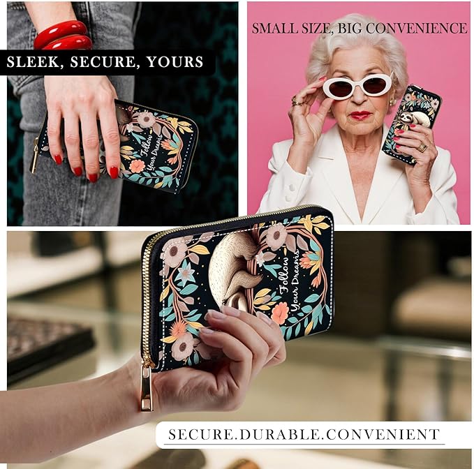 RFID-Blocking Zip Around Wallets for Women with Detachable Wrist Strap,Large Capacity Phone Holder with Card Organizer & Coin Pocket,Cute Baby Sloth On The Tree