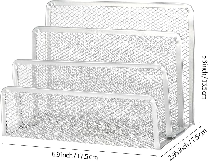 2 Pieces Desk Mail Organizer, Metal Mesh Small File Holders Letter Organizer, Bill/Document/Filing/Folders/Paper Organizer for Desktop (GREY-2PCS)