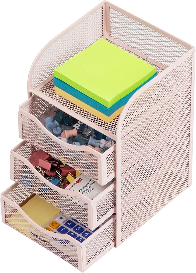 Mind Reader Desktop Accessory Storage, Paper Binder Clip Basket, Workspace, Office, Metal Mesh, 4.75"L x 5"W x 8"H, Pink