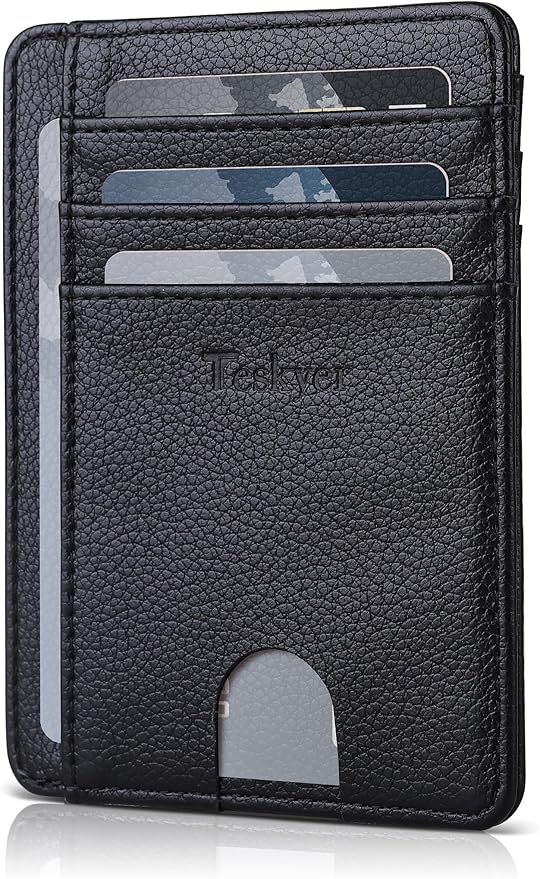 Teskyer Slim Wallet for Men, Minimalist Front Pocket RFID Blocking Leather Wallet Credit Card Holder for Men & Women