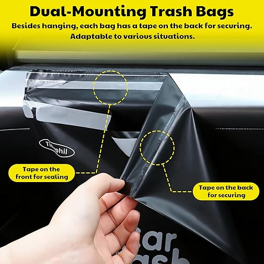 50 Bags Tidyphil Hanging Car Trash Bags Disposable, Leak-proof, Odor Seal. 2 Gallon Car Garbage Bags. Alternative to Car Trash Can, Easy Stick-On Car Garbage Can for Car,SUV, Truck, Vehicle, Stroller.