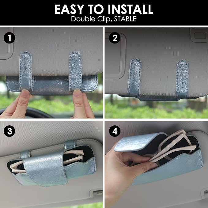Sunglass Holder for Car Visor, Car Sunglasses Holder Leather, Eyeglasses Holder Glasses Storage Case Visor Accessories
