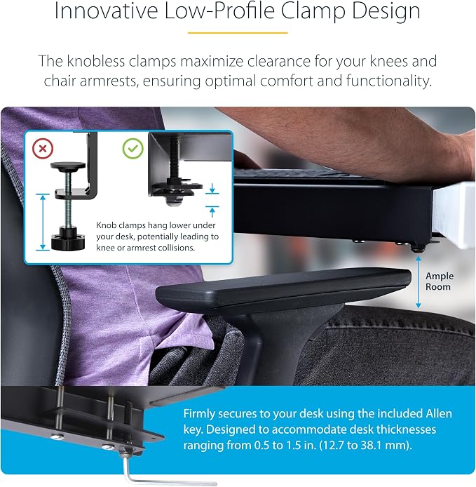 StarTech.com Clamp-On Steel Desk Corner Sleeve for L-Shaped/Corner Desk, for 0.5-1.5in (12.7-38.1mm) Desks, Increase Space for Keyboard/Mouse, Desk Extender/Tray for Wooden/Steel Desks (DSKCRNRSLV)