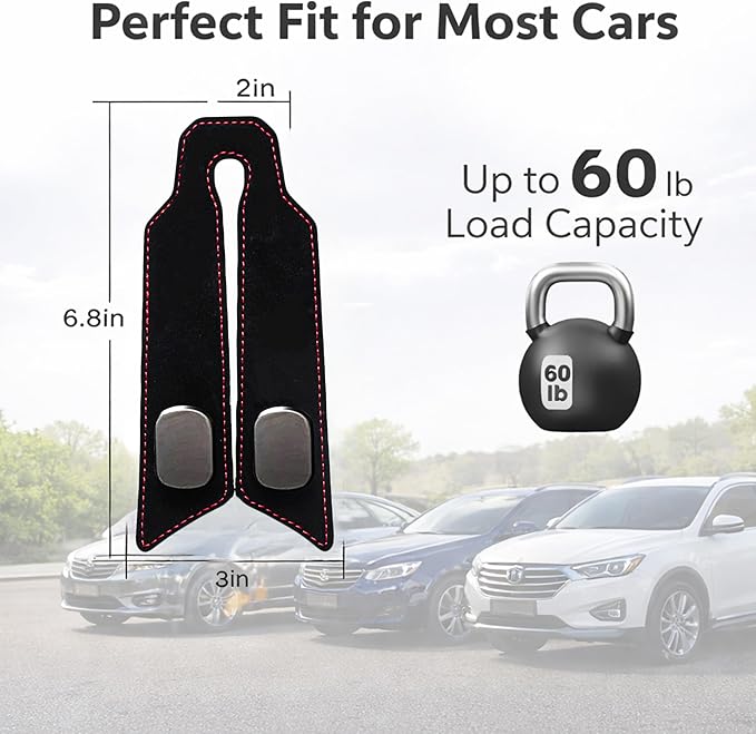 Premium Leather Car Headrest Hooks for Purses, 2 Pack Heavy Duty Car Seat Hooks, 360° Rotatable Back Seat Hanger Organizer, Metal Car Hooks for Bags, Groceries, Handbags (2, Black)