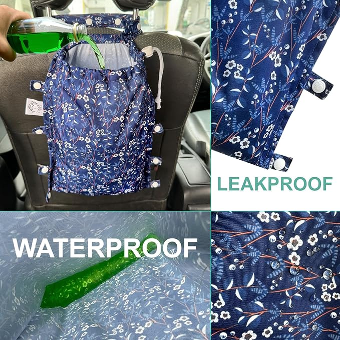 FLOCK THREE Leak-Proof Waterproof Car Trash Bag Foldable Multipurpose Trash bin Container Storage Cute Grocery Organizer Bag for Automotive Front or Back Seat in Cars SUVs and Trucks