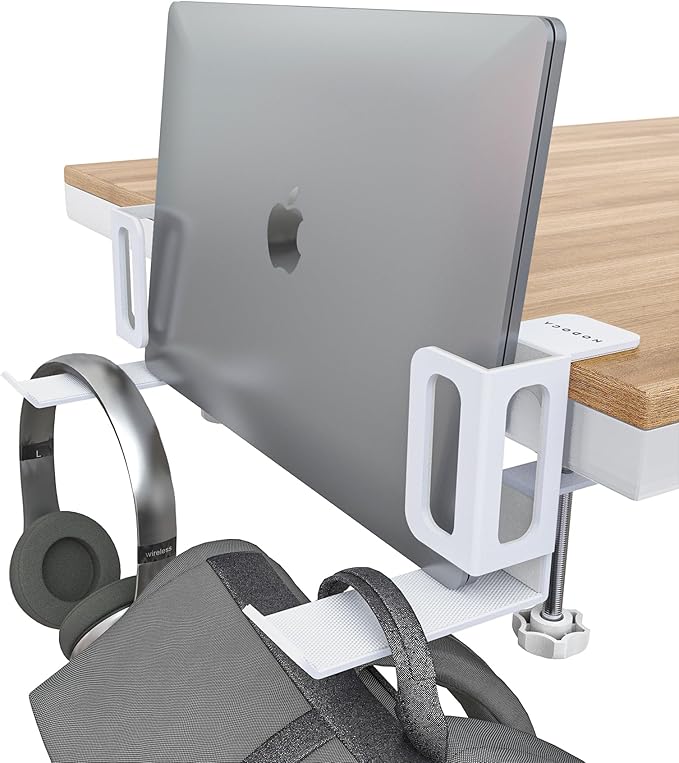 NODOCA Laptop Storage for Desk, MacBook Vertical Stand, Vertical Laptop Stand, with Headphone Holder, Desk Side Storage, Laptop Storage Rack[M, White]