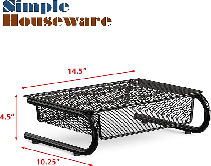 Simple Houseware Mesh Monitor Riser with Drawer, Black