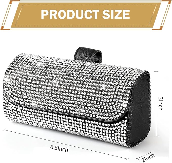 Bling Sunglasses Holder for Car Sun Visor, Rhinestone Auto Eyeglasses Mount Clip Organizer, Leather Sunvisor Sunglasses Storage Case, Universal Glasses Holder Clips for SUV, Sedan, Van (White)