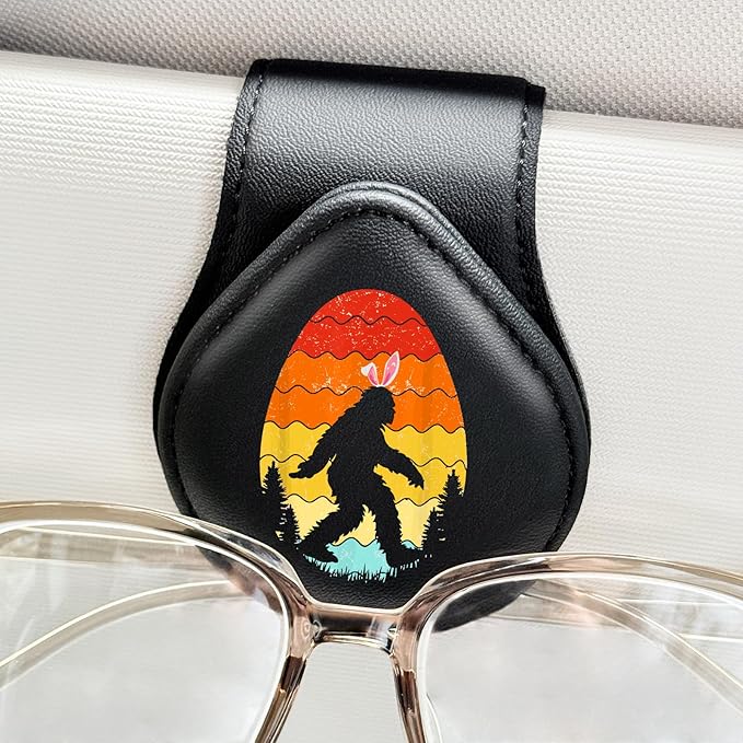 Funny Logo - Car Sunglass Holder, Magnetic Leather Eyeglass Hanger Mount Clip Holder for Car Visor Accessories