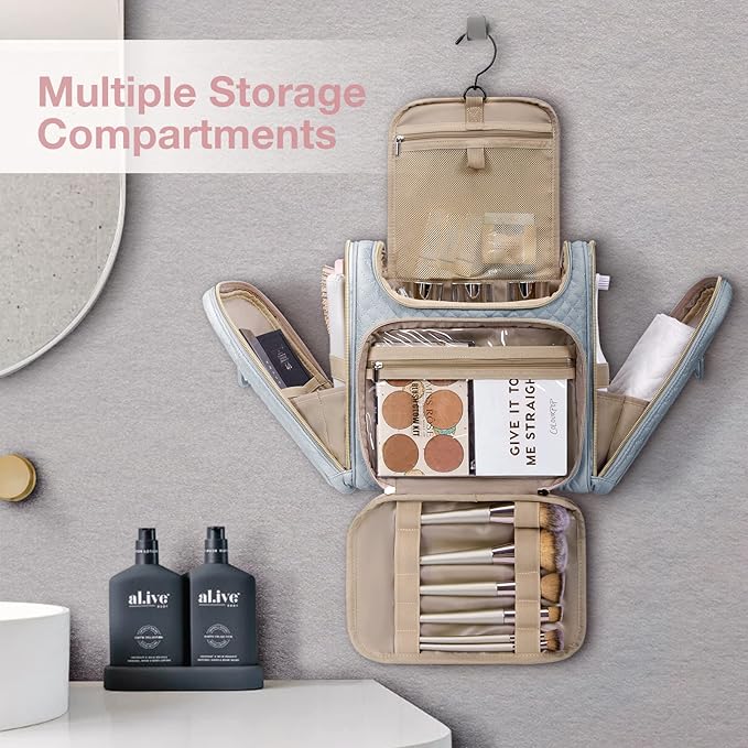 BAGSMART Toiletry Bag for Women, Travel Toiletry Bag, Water-resistant Cosmetic Makeup Bag, Large Capacity Travel Organizer for Full Sized Toiletries and Cosmetics, Grey
