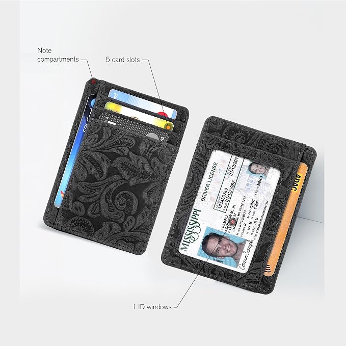Real Leather Slim Minimalist Wallet for Men and Women -RFID Blocking Front Pocket Thin Credit Card Holder Stylish Wallets (Black 1)
