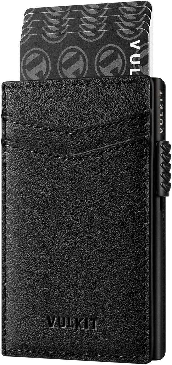 VULKIT Men's Slim Wallets Pop Up Card Holder RFID Blocking Metal Wallet Minimalist Design Holds Up to 11 Cards