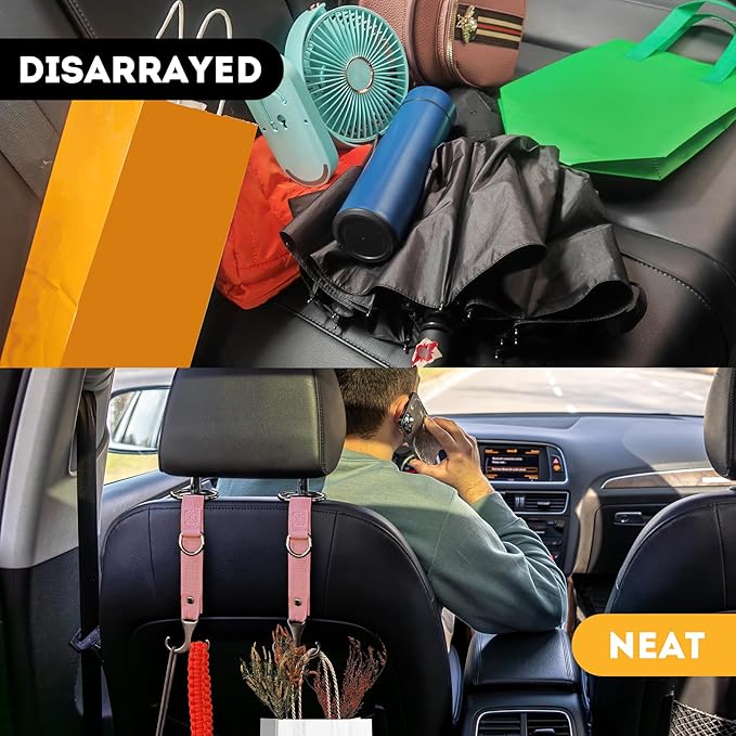 IronSeals 2 Pack Headrest Hooks for Car Seat, Heavy Duty Metal Utility Seat Hooks for Car Seat Organizer, Car Clips for Hanging Bag, Purse