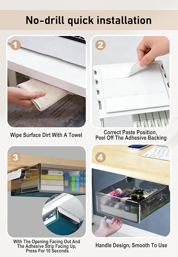 Under Desk Drawer Set of 2, Smooth Slide-Out Storage (Medium/Small), Thick PET Material, For Home Office, Desk & Coffee Table