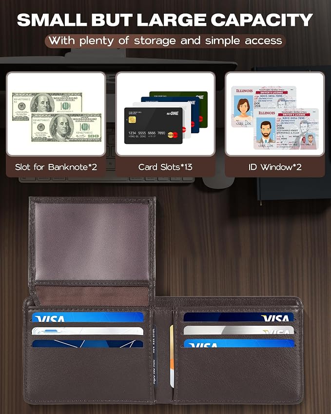 GNDR Wallet For Men Bifold Coffee RFID Blocking Slim Faux Leather Wallets Card Holder Front Pocket Minimalist Men Accessories With Gift Box