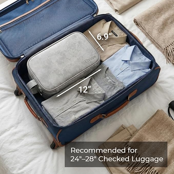 Elviros Toiletry Bag for Men, Large Travel Shaving Dopp Kit Water-resistant Bathroom Toiletries Organizer PU Leather Cosmetic Bags