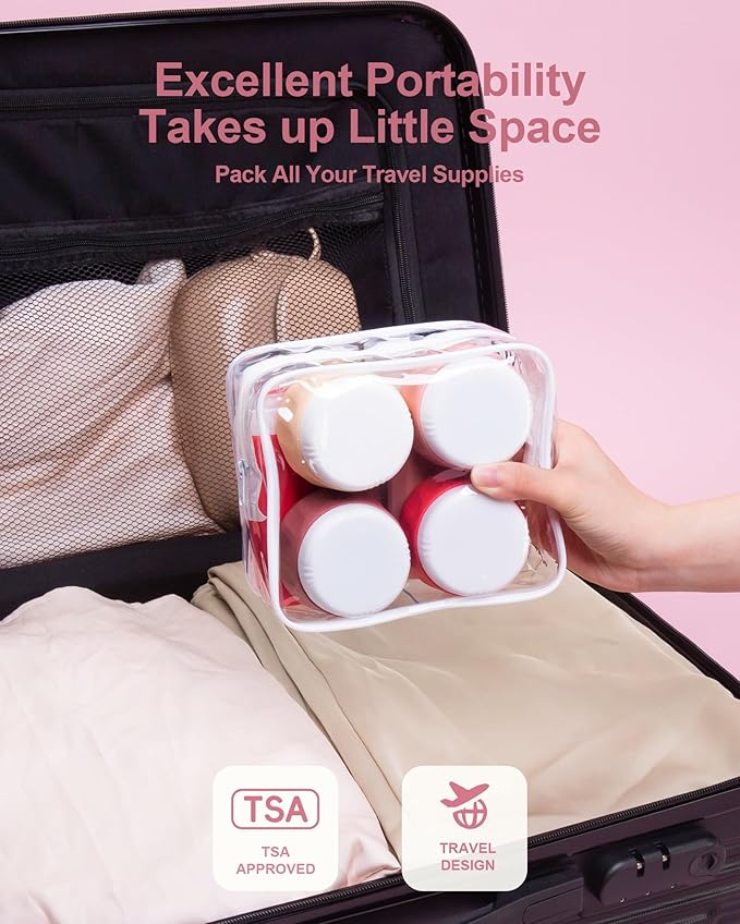 Mrsdry Travel Size Toiletries 8 Pack, TSA Approved 3oz Silicone Squeeze Bottles & Cream Jars with Clear Travel Bag