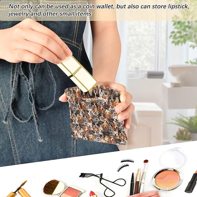 Dog Print Women's Waterproof PU Leather Coin Purse, Slim Travel Wallet with Zipper - Compact Card Holder & Jewelry Organizer for Cash, Keys, Lipstick