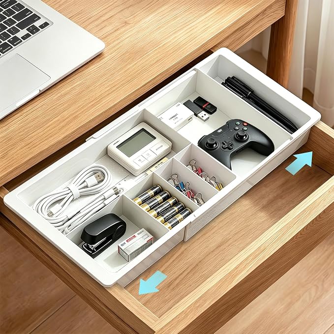 Expandable Desk Drawer Organizer,Deep Drawer Hanging Organizer Sliding Tray with Divider Storage Expandable from 11.2 to 18.9 Inch for Office Supplies,Makeup,Kitchen Cabinet,Bathroom