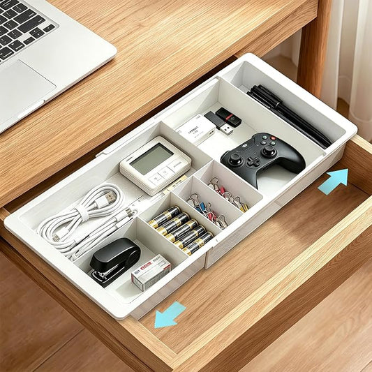 Expandable Desk Drawer Organizer,Deep Drawer Hanging Organizer Sliding Tray with Divider Storage Expandable from 11.2 to 18.9 Inch for Office Supplies,Makeup,Kitchen Cabinet,Bathroom