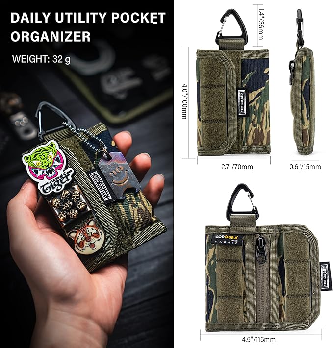 TACTICAL GEEK Storage A2 S EDC Pouch Organizer, Nylon Coin Purse, Multi-Purpose Storage Pocket, Cool Slim Multitools Pocket Organizer for Men, Compact Gadget Pouch for Daily Carry Camouflage